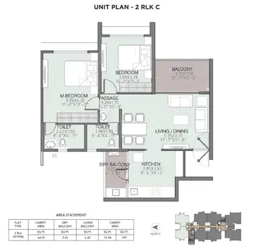 2 BHK Optima floor plan, Park Pebbles